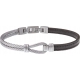 Bracelet acier - cuir marron - nœud marin - 2 câbles acier - 19,5+1,5cm