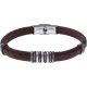 Bracelet acier - cuir marron italien - 3+9+3 composants acier - 21,5cm