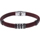 Bracelet acier - cuir rouge italien - 3+9+3 composants acier - 21,5cm