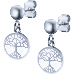 Boucles d'oreille acier - arbre de vie - nacre - diamètre 14mm