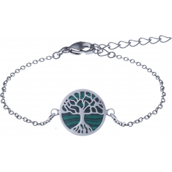 Bracelet acier - arbre de vie - malachite - diamètre 14mm - longueur 16+4cm