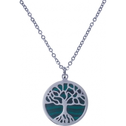 Collier acier - arbre de vie - malachite - diamètre 18mm - longueur 40+5cm