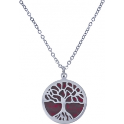 Collier acier - arbre de vie - agate rouge - diamètre 18mm - longueur 40+5cm