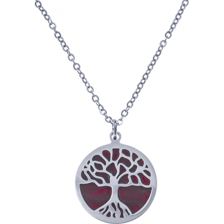 Collier acier - arbre de vie - agate rouge - diamètre 18mm - longueur 40+5cm