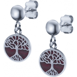 Boucles d'oreille acier - arbre de vie - agate rouge - diamètre 14mm