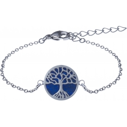 Bracelet acier - arbre de vie - lapiz lazuli - diamètre 14mm - longueur 16+4cm