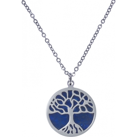 Collier acier - arbre de vie - lapiz lazuli - diamètre 18mm - longueur 40+5cm