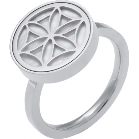 Bague en acier - fleur de vie - nacre - diamètre 14mm - T50 à 62