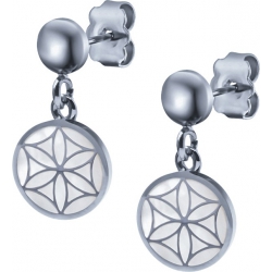 Boucles d'oreille acier - fleur de vie - nacre - diamètre 14mm