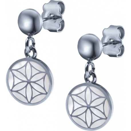 Boucles d'oreille acier - fleur de vie - nacre - diamètre 14mm