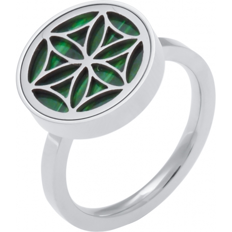 Bague en acier - fleur de vie - malachite - diamètre 14mm - T50 à 62