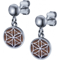 Boucles d'oreille acier - fleur de vie - œil de tigre - diamètre 14mm