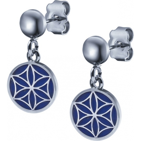 Boucles d'oreille acier - fleur de vie - lapis lazuli - diamètre 14mm