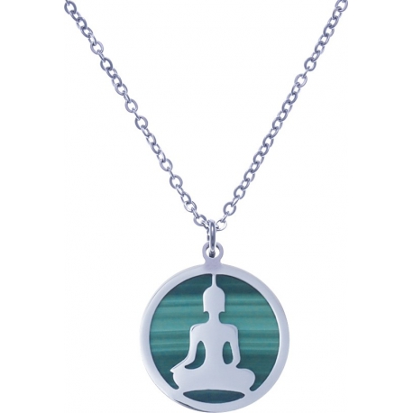 Collier acier - bouddha - malachite - diamètre 18mm - longueur 40+5cm