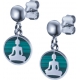 Boucles d'oreille acier - bouddha - malachite - diamètre 14mm