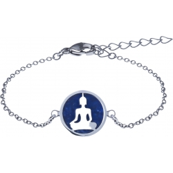 Bracelet acier - bouddha - lapis lazuli - diamètre 14mm - longueur 16+4cm