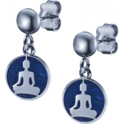 Boucles d'oreille acier - bouddha - lapis lazuli - diamètre 14mm