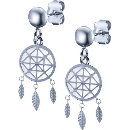 Boucles d'oreille acier - attrape-reves - nacre - diamètre 14mm