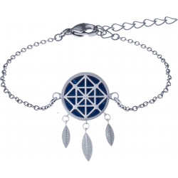 Bracelet acier - attrape-reves - lapis lazuli - diamètre 14mm - longueur 16+4cm