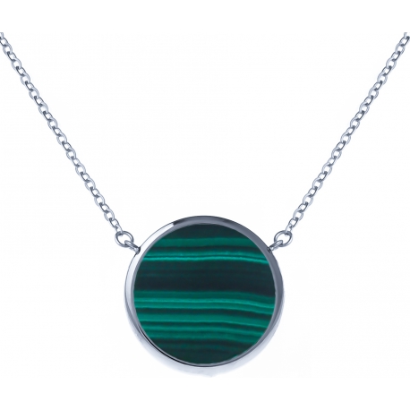 Collier acier - diamètre 12mm - malachite - 38+5cm