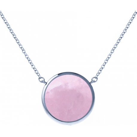 Collier acier - diamètre 12mm - quartz rose - 38+5cm