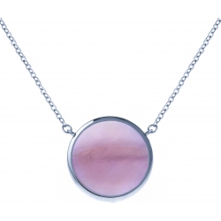 Collier acier - diamètre 12mm - nacre rose - 38+5cm