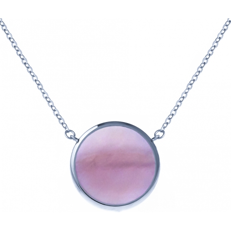 Collier acier - diamètre 12mm - nacre rose - 38+5cm