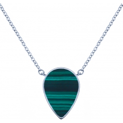 Collier acier - goutte 14x8mm - malachite - 38+5cm