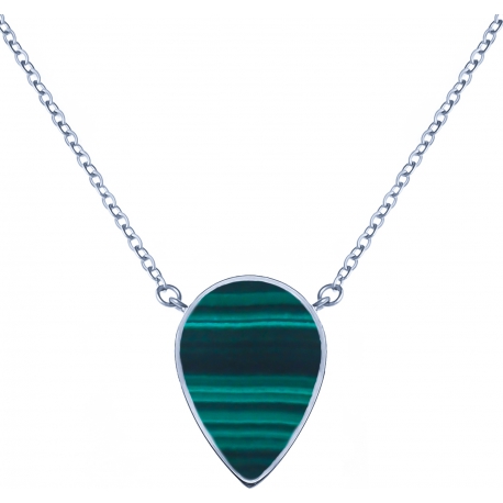 Collier acier - goutte 14x8mm - malachite - 38+5cm