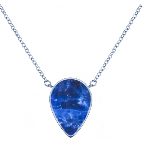 Collier acier -  goutte 14x8mm  - sodalite - 38+5cm