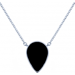 Collier acier -  goutte 14x8mm  - onyx - 38+5cm