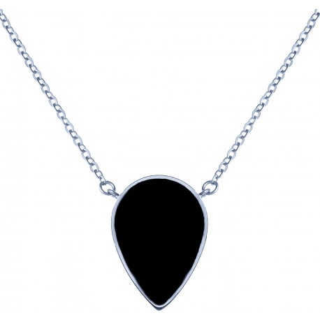 Collier acier -  goutte 14x8mm  - onyx - 38+5cm