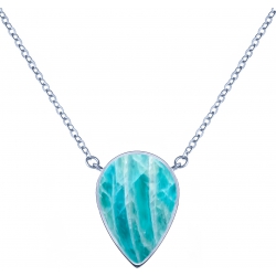 Collier acier - goutte 14x8mm  - amazonite - 38+5cm