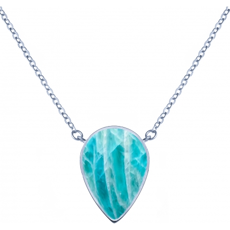 Collier acier - goutte 14x8mm  - amazonite - 38+5cm