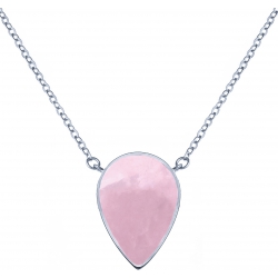 Collier acier -  goutte 14x8mm - quartz rose - 38+5cm