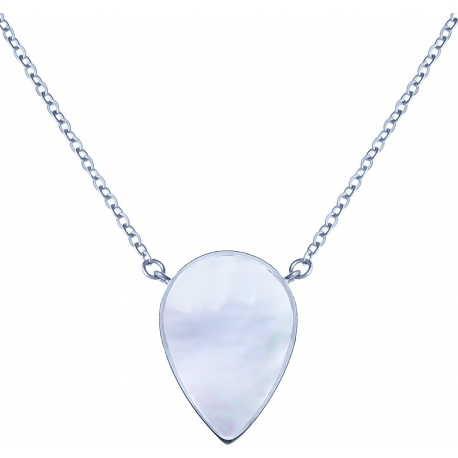 Collier acier - goutte 14x8mm  - nacre - 38+5cm