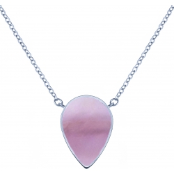 Collier acier - goutte 14x8mm  - nacre rose - 38+5cm