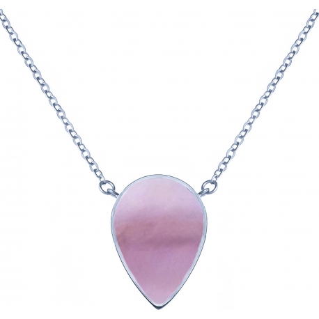 Collier acier - goutte 14x8mm  - nacre rose - 38+5cm