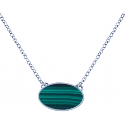 Collier acier - oval 14x10mm - malachite - 38+5cm