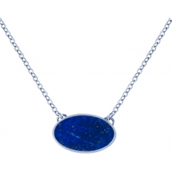 Collier acier -  oval 14x10mm - lapis lazuli - 38+5cm