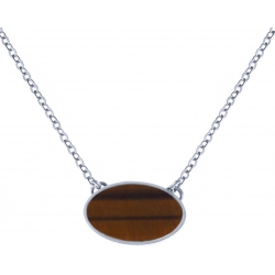 Collier acier - oval 14x10mm - œil de tigre - 38+5cm