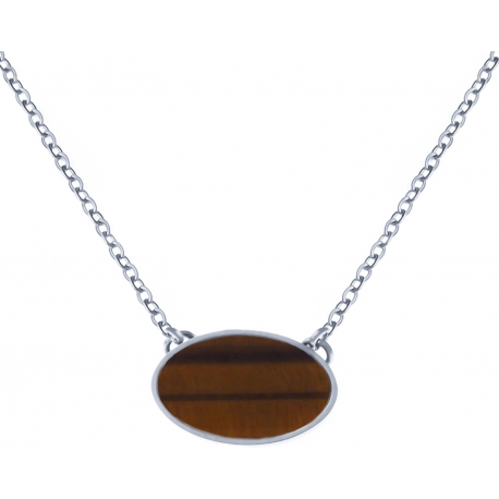 Collier acier - oval 14x10mm - œil de tigre - 38+5cm