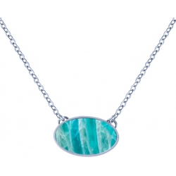 Collier acier - oval 14x10mm - amazonite - 38+5cm