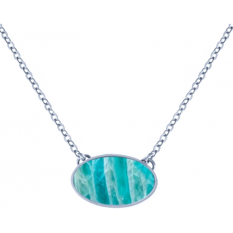 Collier acier - oval 14x10mm - amazonite - 38+5cm