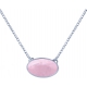 Collier acier -  oval 14x10mm- quartz rose - 38+5cm