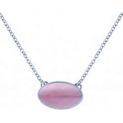 Collier acier - oval 14x10mm - nacre rose - 38+5cm