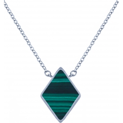 Collier acier - losange 10x10mm - malachite - 38+5cm