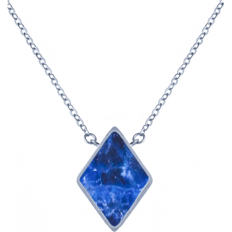 Collier acier -  losange 10x10mm - sodalite - 38+5cm