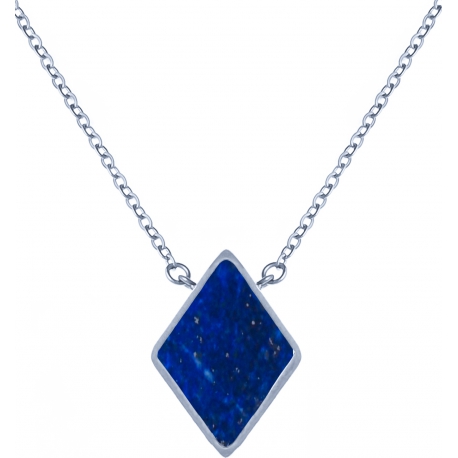 Collier acier -  losange 10x10mm - lapis lazuli - 38+5cm