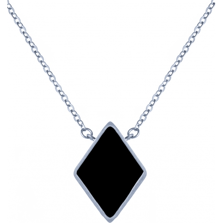 Collier acier -  losange 10x10mm - onyx - 38+5cm